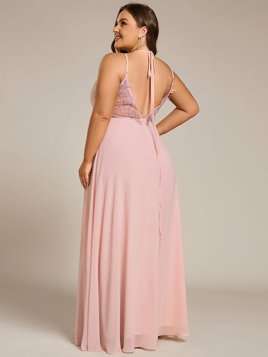 Chiffon and Lace Open Back Bridesmaid Dress with Spaghetti Straps #color_Pink