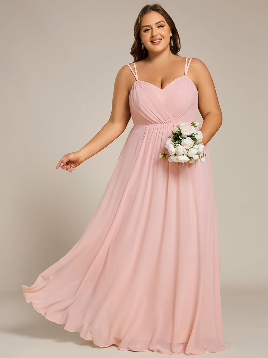 Chiffon and Lace Open Back Bridesmaid Dress with Spaghetti Straps #color_Pink