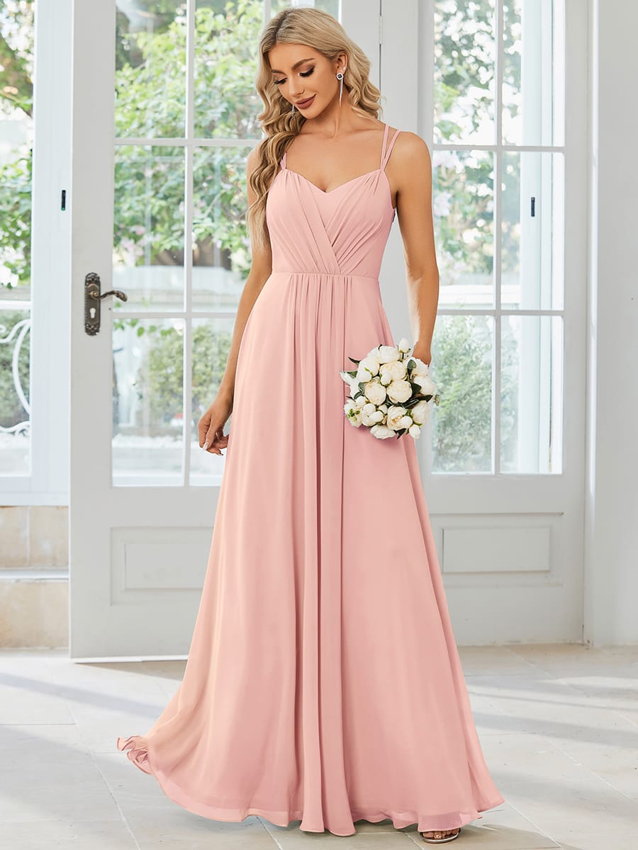 Chiffon and Lace Open Back Bridesmaid Dress with Spaghetti Straps #color_Pink