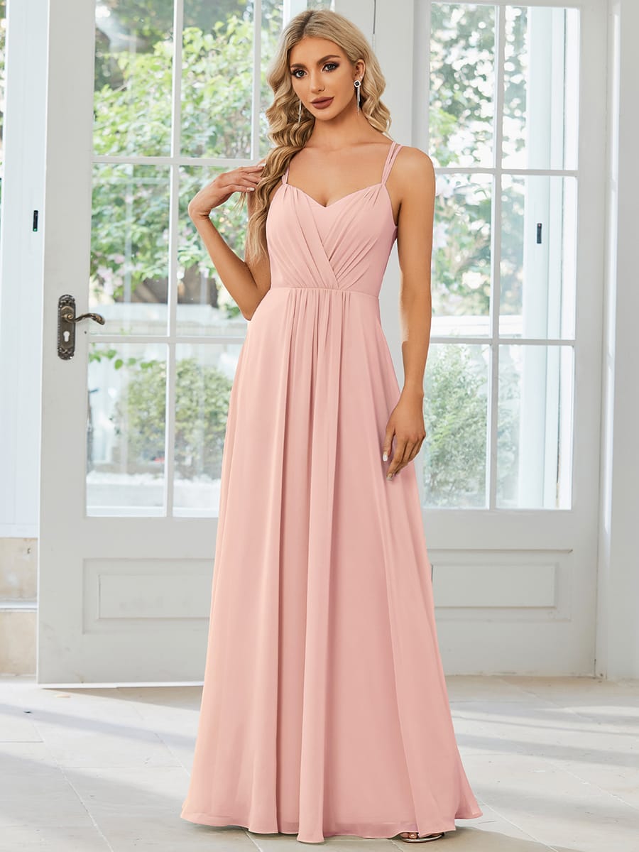 Chiffon and Lace Open Back Bridesmaid Dress with Spaghetti Straps #color_Pink