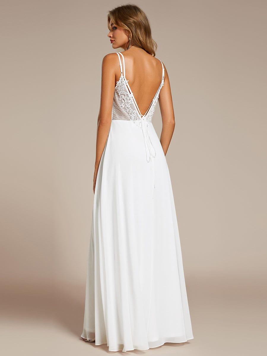 Chiffon and Lace Open Back Bridesmaid Dress with Spaghetti Straps #color_White