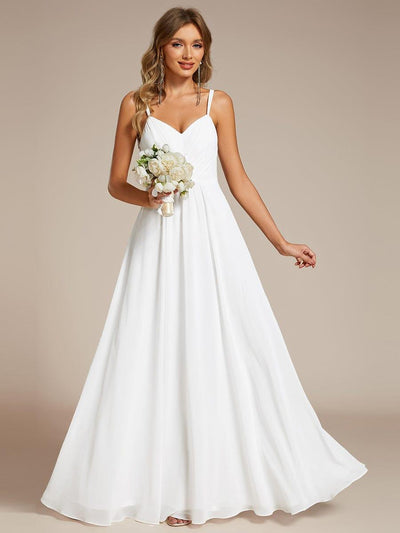 Chiffon and Lace Open Back Bridesmaid Dress with Spaghetti Straps #color_White