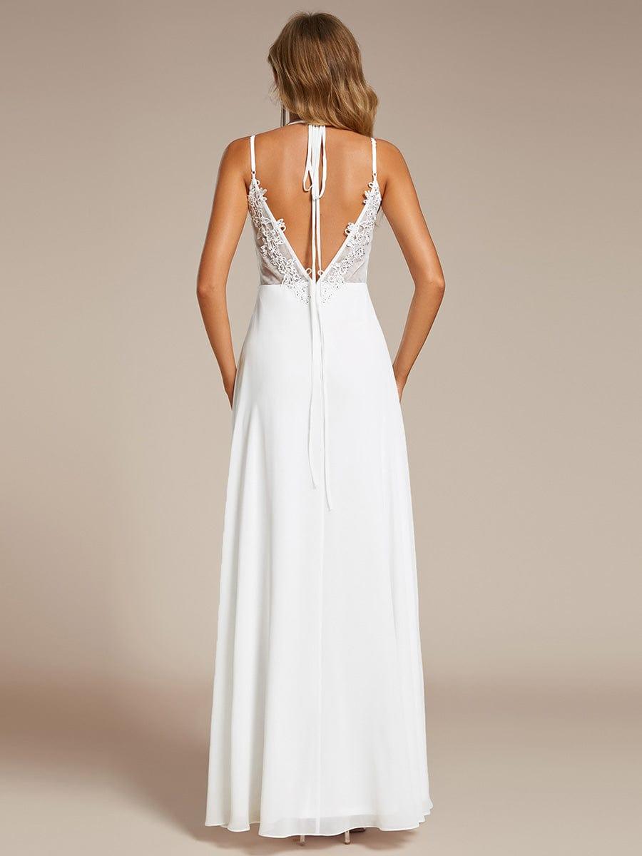 Chiffon and Lace Open Back Bridesmaid Dress with Spaghetti Straps #color_White