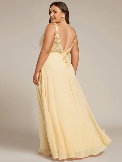 Chiffon and Lace Open Back Bridesmaid Dress with Spaghetti Straps #color_Yellow