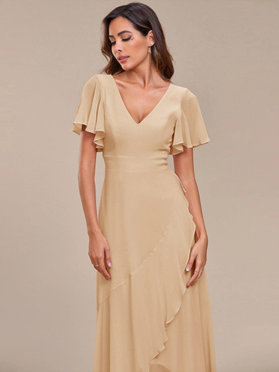 Charming Chiffon Bridesmaid Dress with Lotus Leaf Hemline #color_Champagne