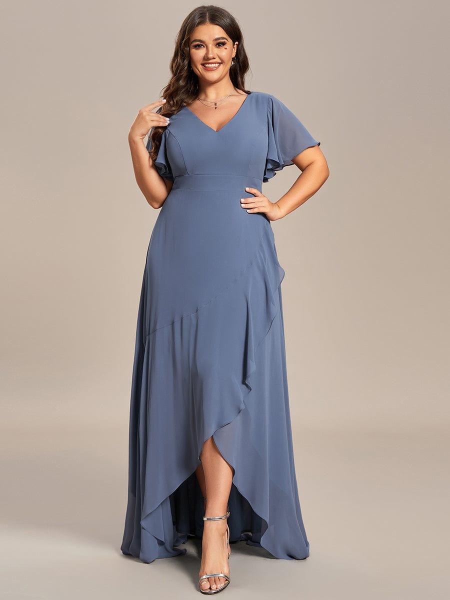ever OREE|Charming Chiffon Dress with Lotus Leaf Hemline in Dusty Blue