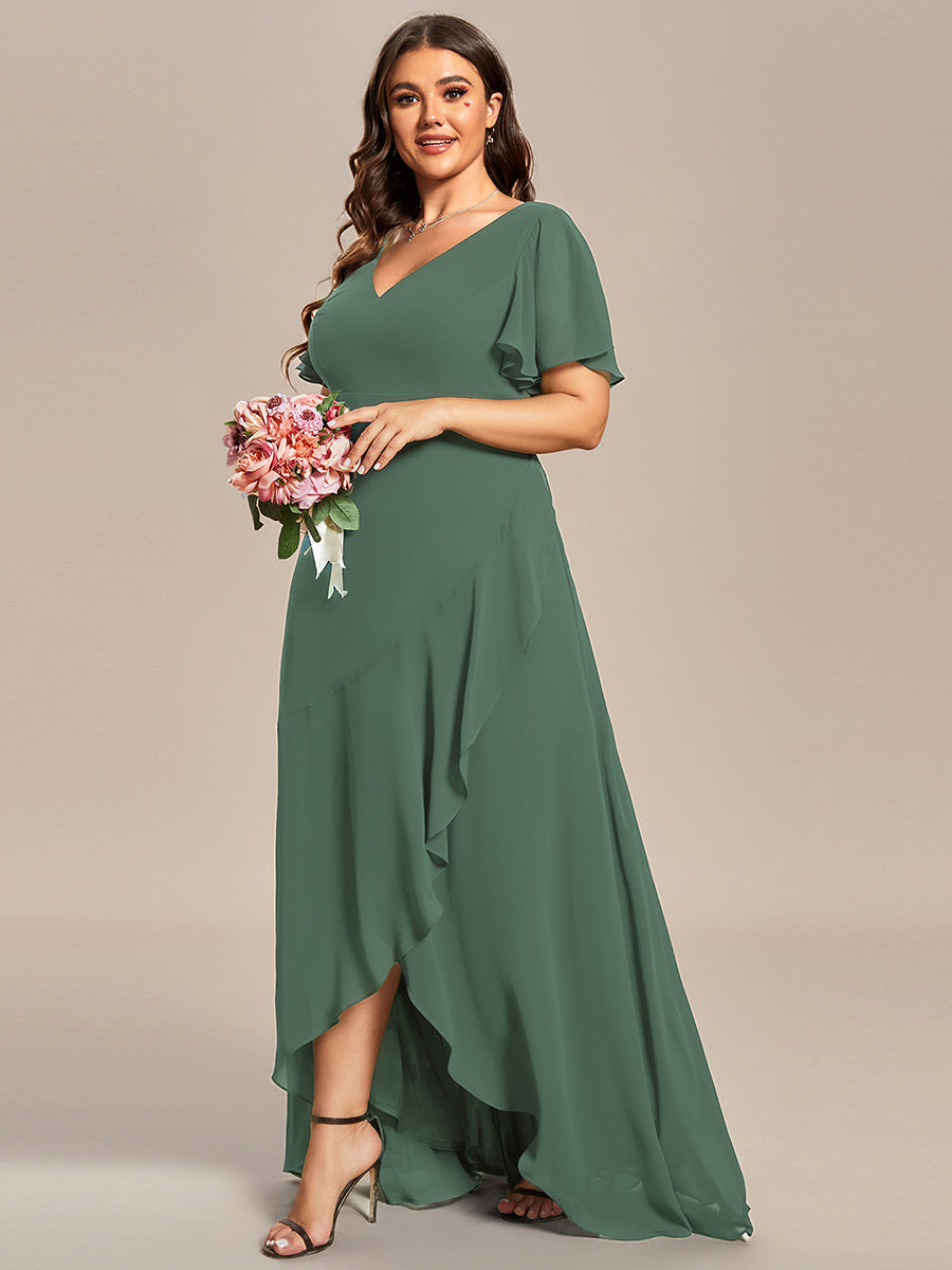 Charming Chiffon Bridesmaid Dress with Lotus Leaf Hemline #color_Eucalyptus Green