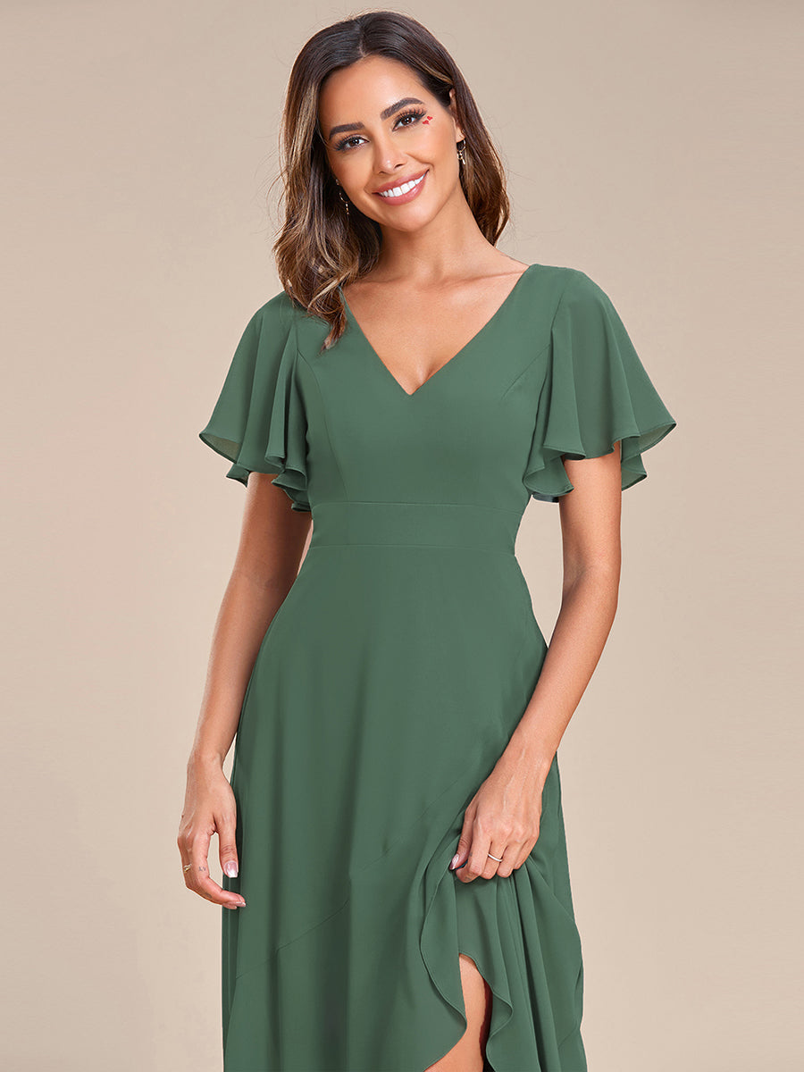 Charming Chiffon Bridesmaid Dress with Lotus Leaf Hemline #color_Eucalyptus Green
