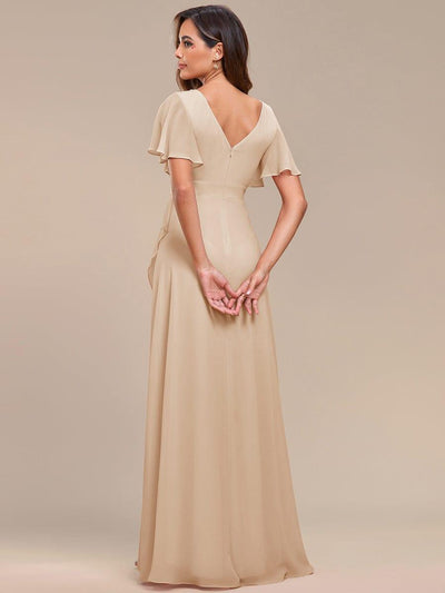 Charming Chiffon Bridesmaid Dress with Lotus Leaf Hemline #color_Gold