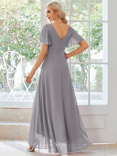Charming Chiffon Bridesmaid Dress with Lotus Leaf Hemline #color_Grey