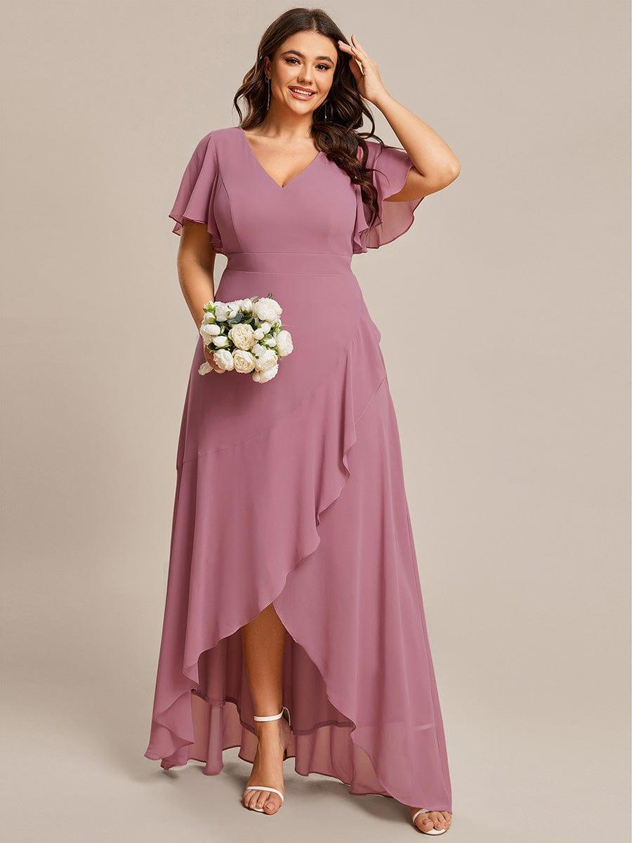 Custom Size Charming Chiffon Bridesmaid Dress with Lotus Leaf Hemline #color_Purple Orchid