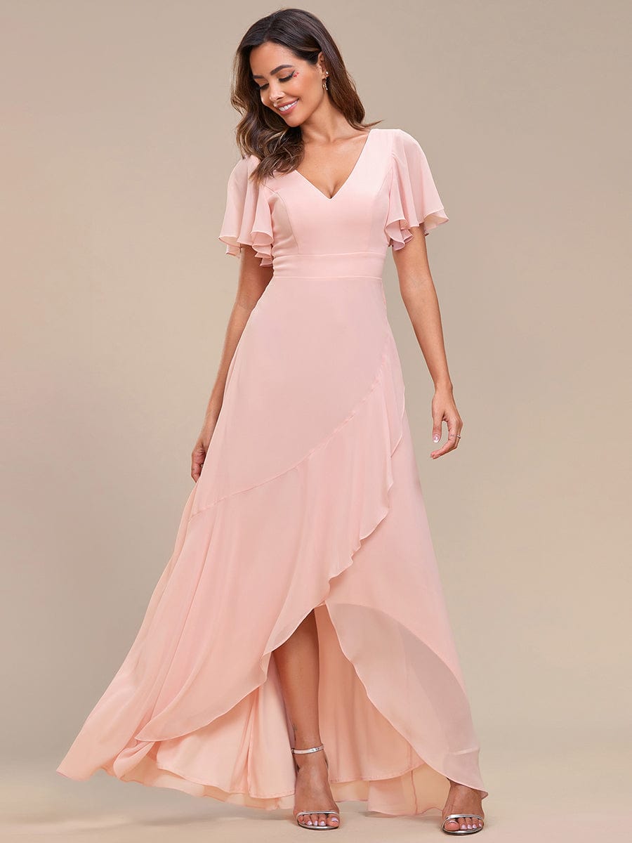 Charming Chiffon Bridesmaid Dress with Lotus Leaf Hemline #color_Pink