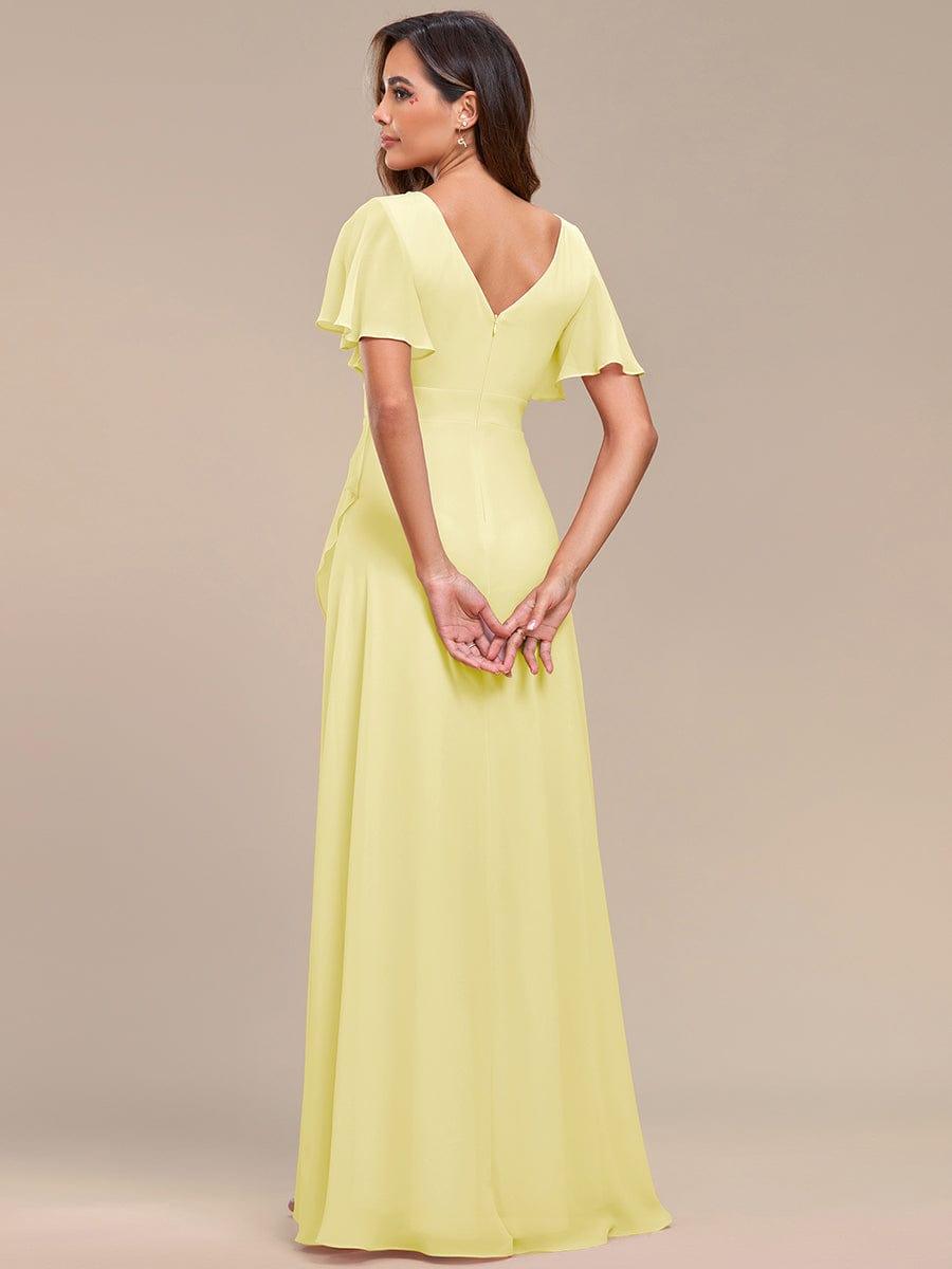 Charming Chiffon Bridesmaid Dress with Lotus Leaf Hemline #color_Yellow