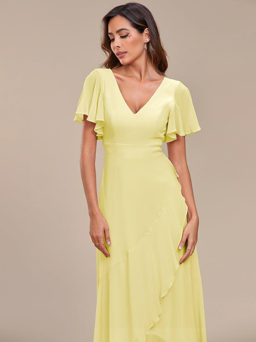 Charming Chiffon Bridesmaid Dress with Lotus Leaf Hemline #color_Yellow