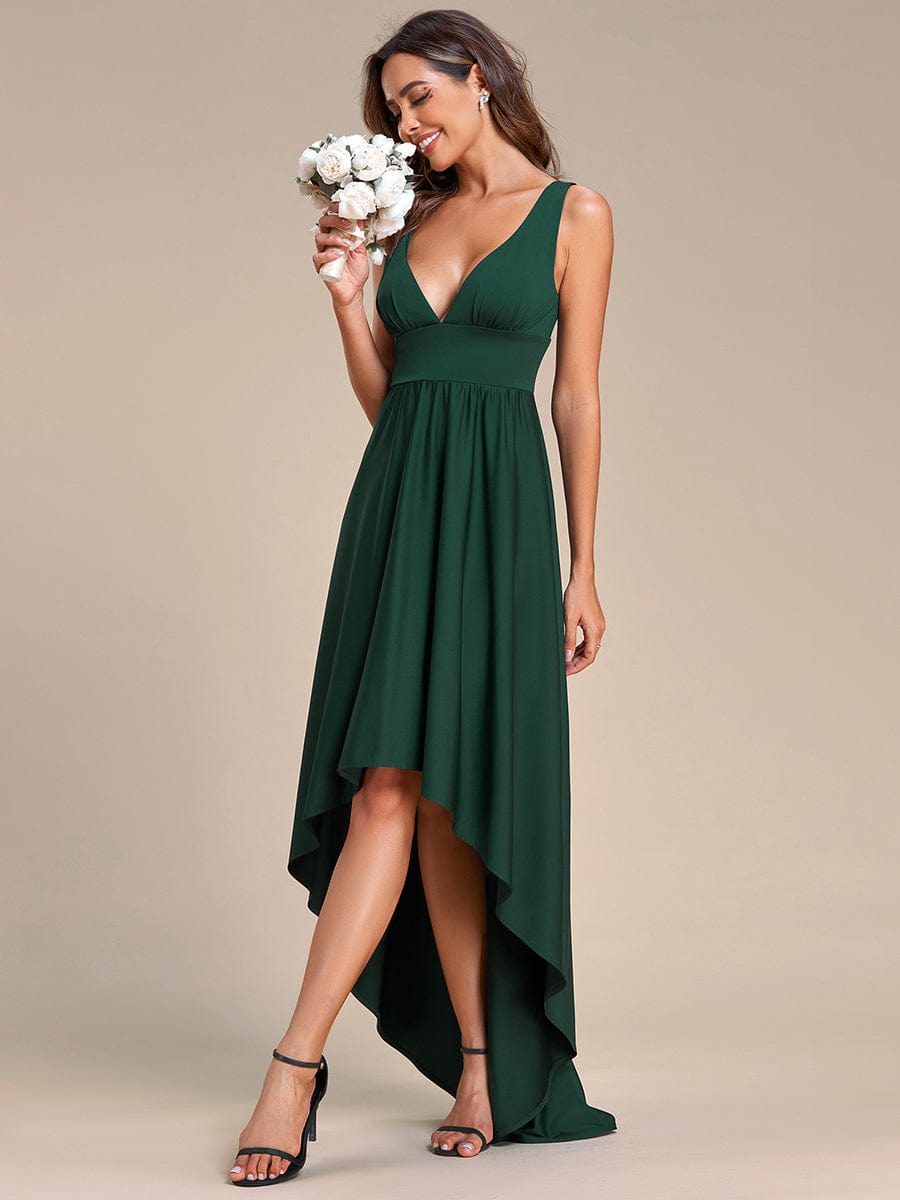 V-Neck Sleeveless High-Low Evening Dress with Stretchy
