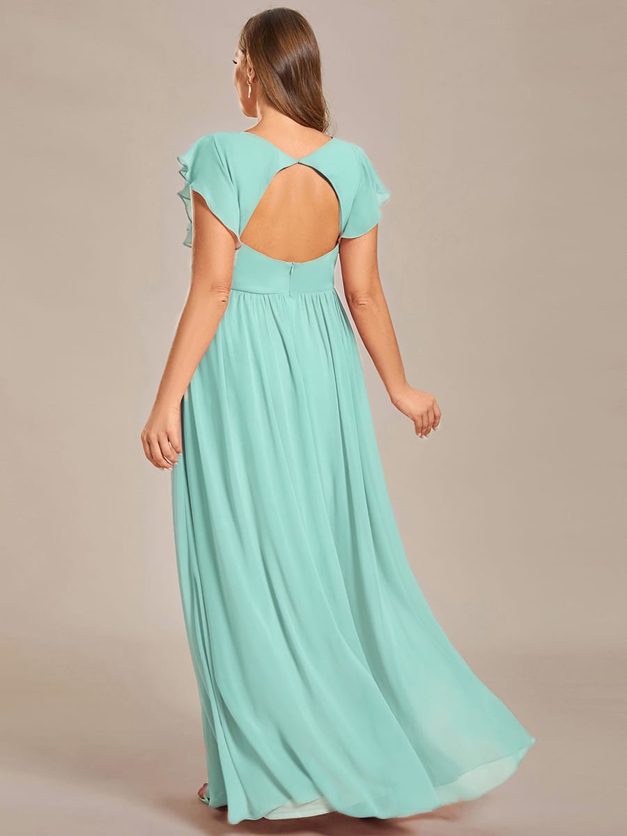 V-Neck Open Back Ruffled Sleeves Chiffon Bridesmaid Dress #color_Pastel Blue