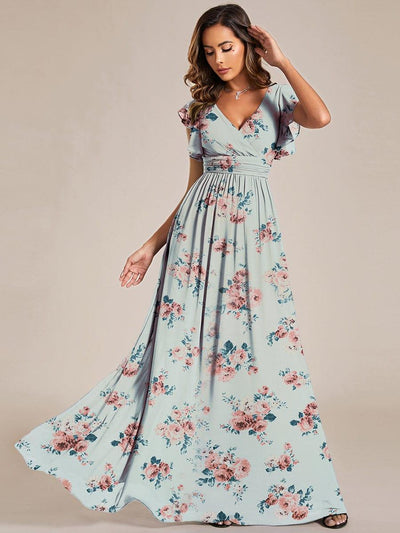 ever LILYANA|Floral V-Neck Open Back Ruffled Sleeves Chiffon Bridesmaid Dress #color_Amber Bloom