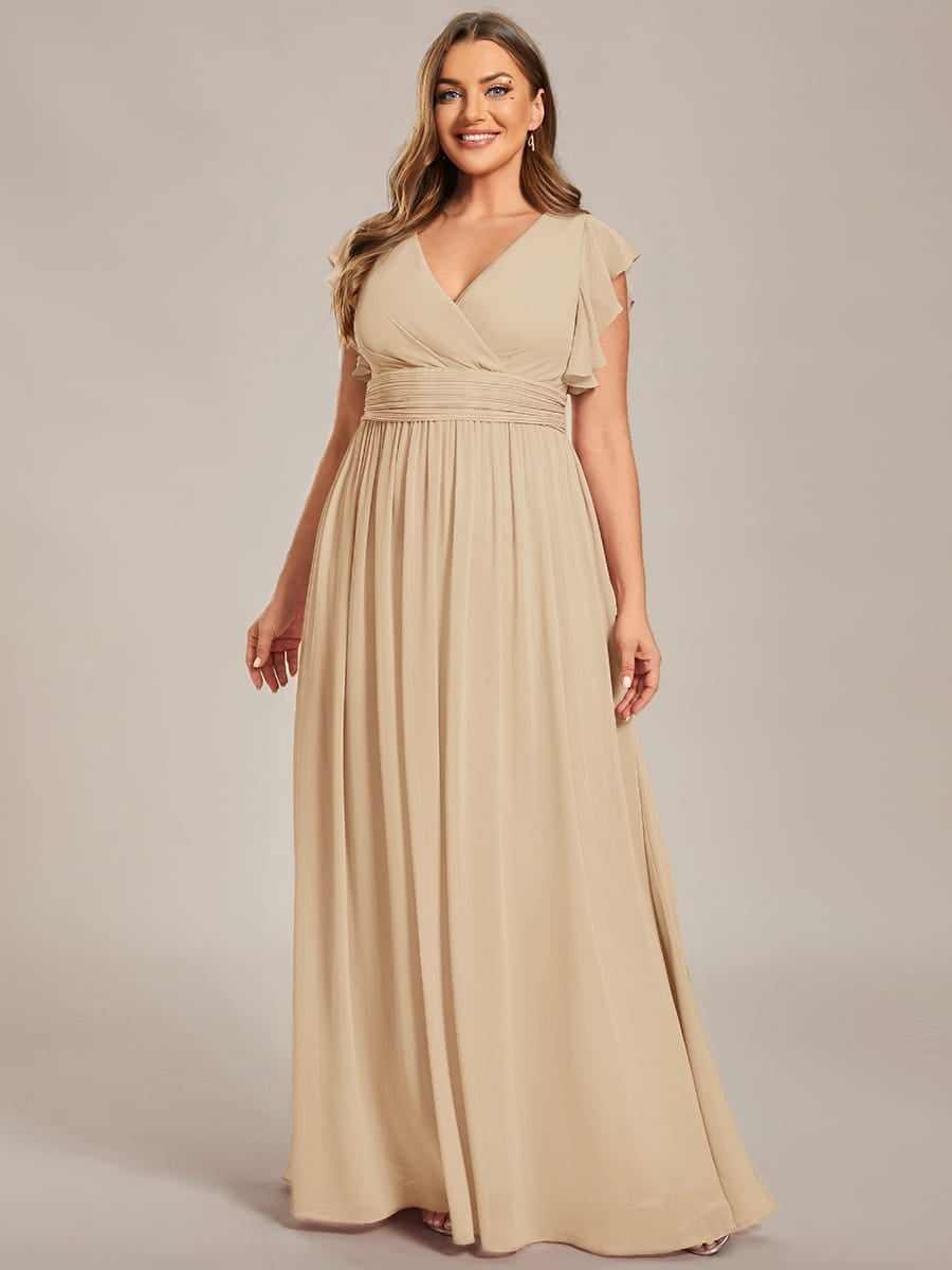ever LILYANA|Floral V-Neck Open Back Ruffled Sleeves Chiffon Bridesmaid Dress #color_Champagne