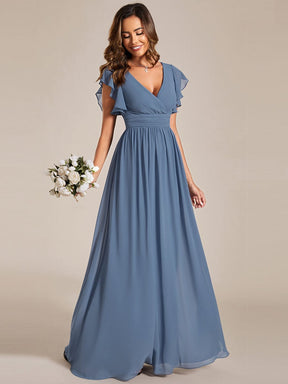 Custom Size Elegant V-Neck Open Back Chiffon Bridesmaid Dress with Ruffled Sleeves
