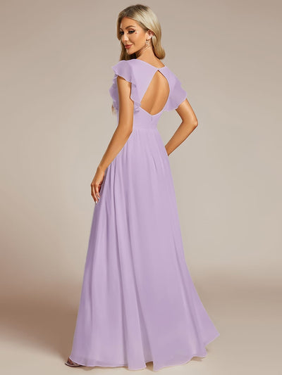 ever LILYANA|Elegant V-Neck Open Back Chiffon Bridesmaid Dress with Ruffled Sleeves