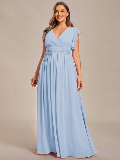 pretty LILYANA|Plus Size V-Neck Open Back Ruffled Sleeves Chiffon Bridesmaid Dress