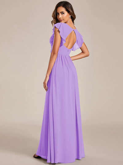 ever LILYANA|Elegant V-Neck Open Back Ruffled Sleeves Chiffon Bridesmaid Dress
