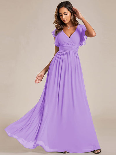 ever LILYANA|Elegant V-Neck Open Back Ruffled Sleeves Chiffon Bridesmaid Dress