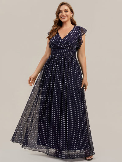 pretty LILYANA|Plus Size V-Neck Open Back Ruffled Sleeves Chiffon Bridesmaid Dress