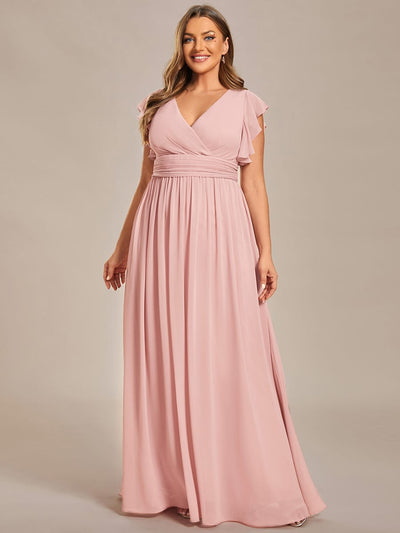pretty LILYANA|Plus Size V-Neck Open Back Ruffled Sleeves Chiffon Bridesmaid Dress