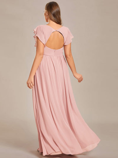 pretty LILYANA|Plus Size V-Neck Open Back Ruffled Sleeves Chiffon Bridesmaid Dress
