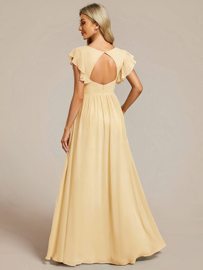 ever LILYANA|Elegant V-Neck Open Back Chiffon Bridesmaid Dress with Ruffled Sleeves