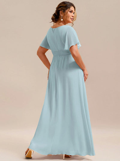 Stylish Chiffon Plus Size Evening Dresses with Long Lantern Sleeves #color_Sky Blue