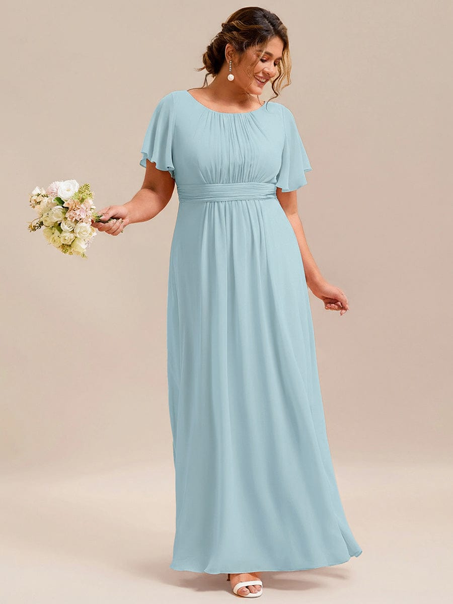 Stylish Chiffon Plus Size Evening Dresses with Long Lantern Sleeves #color_Sky Blue