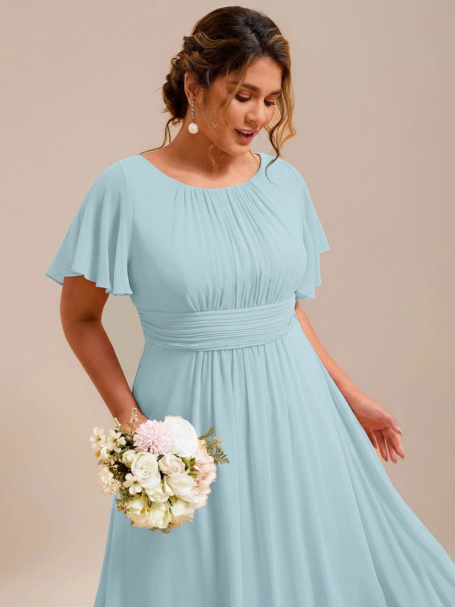 Stylish Chiffon Plus Size Evening Dresses with Long Lantern Sleeves #color_Sky Blue