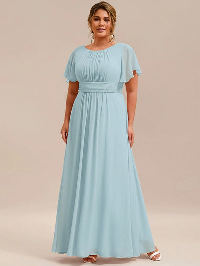 Stylish Chiffon Plus Size Evening Dresses with Long Lantern Sleeves #color_Sky Blue