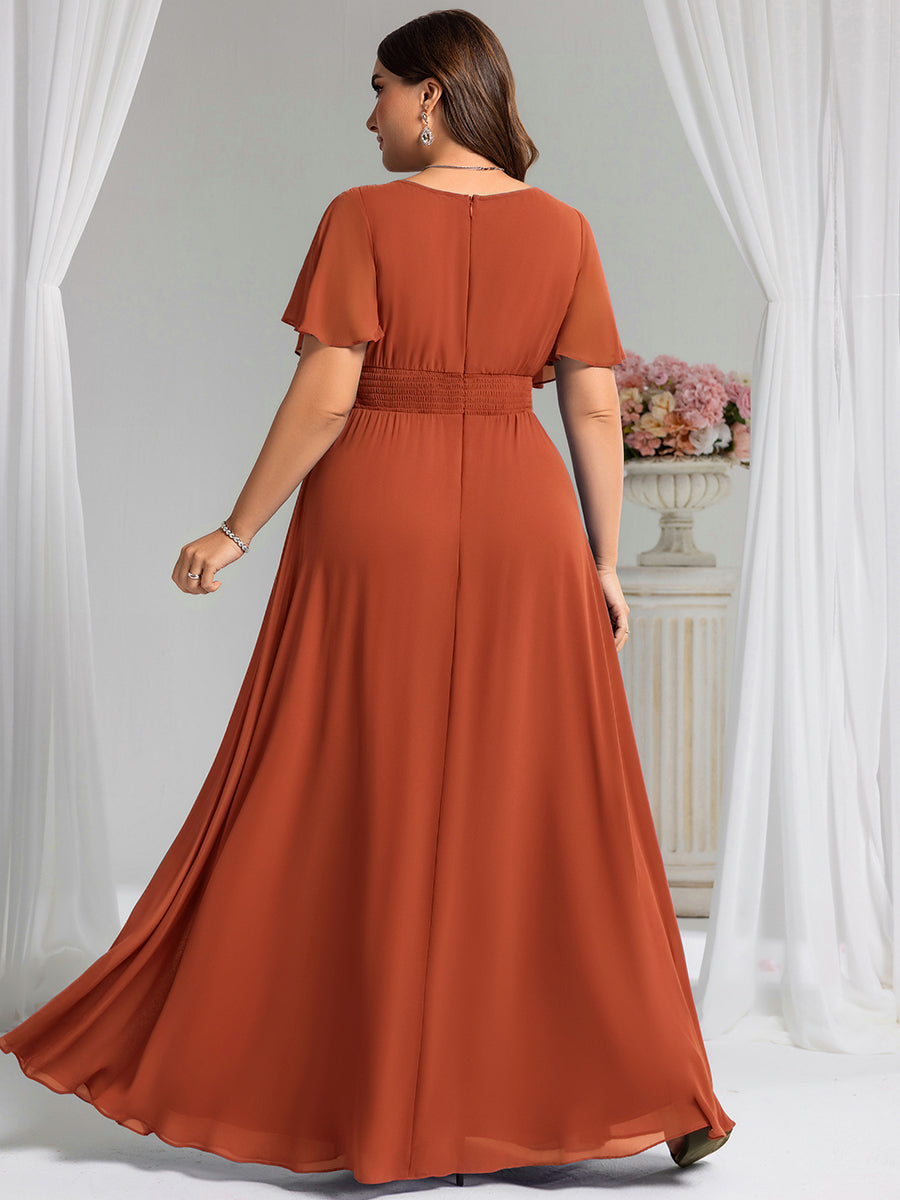 Stylish Chiffon Plus Size Evening Dresses with Long Lantern Sleeves #color_Burnt Orange