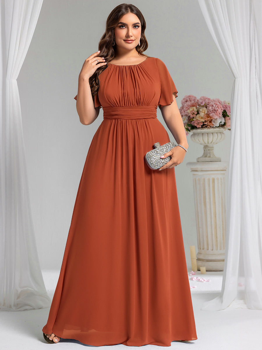 Stylish Chiffon Plus Size Evening Dresses with Long Lantern Sleeves #color_Burnt Orange