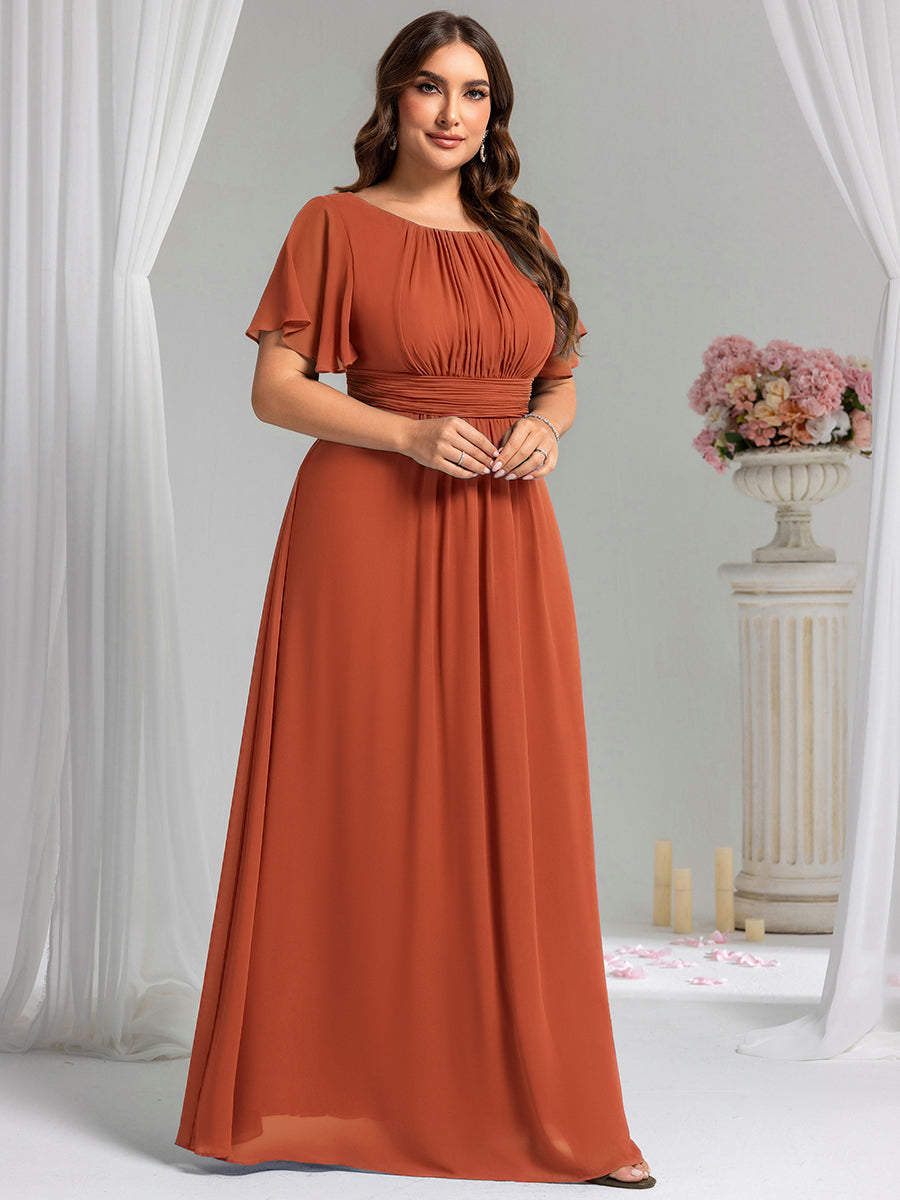 Stylish Chiffon Plus Size Evening Dresses with Long Lantern Sleeves #color_Burnt Orange