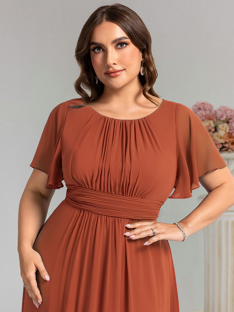 Stylish Chiffon Plus Size Evening Dresses with Long Lantern Sleeves #color_Burnt Orange