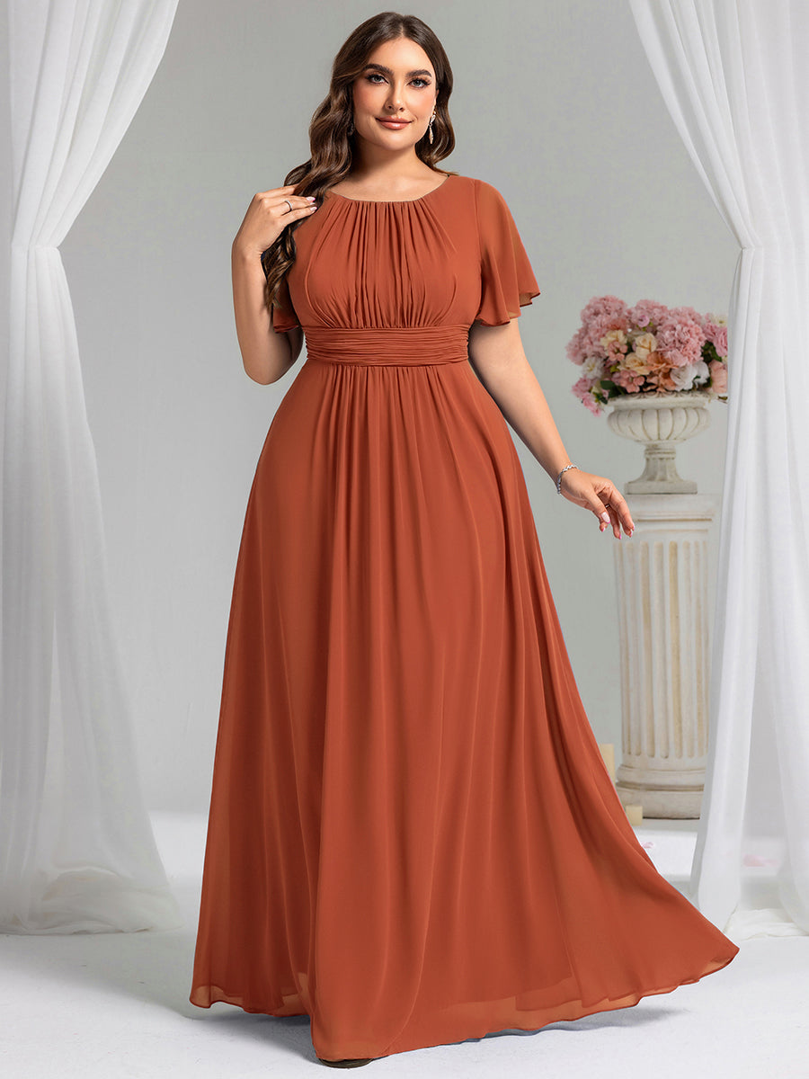 Stylish Chiffon Plus Size Evening Dresses with Long Lantern Sleeves #color_Burnt Orange