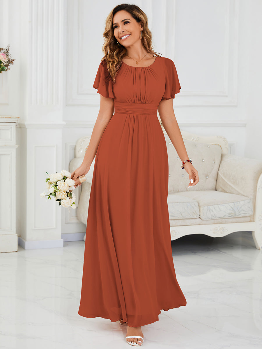 Stylish Chiffon Plus Size Evening Dresses with Long Lantern Sleeves #color_Burnt Orange