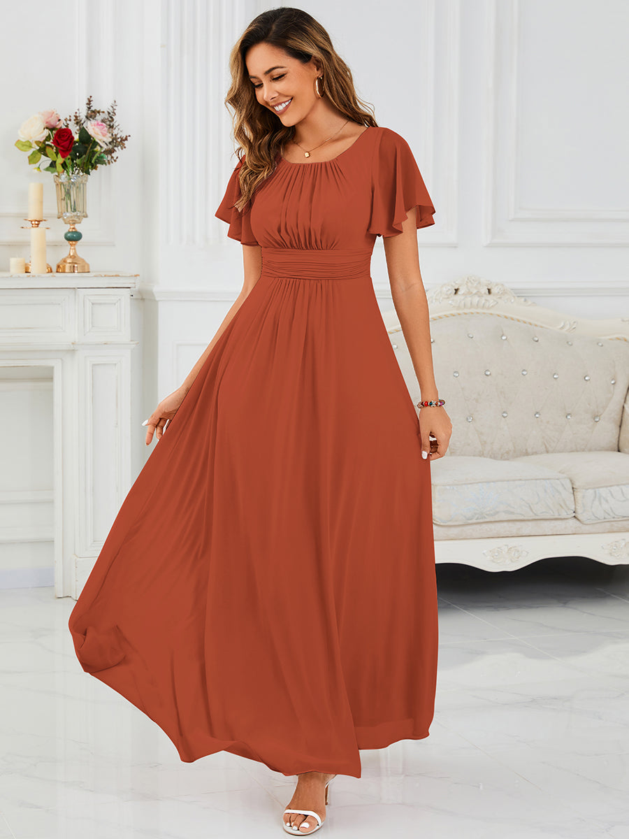 Stylish Chiffon Plus Size Evening Dresses with Long Lantern Sleeves #color_Burnt Orange