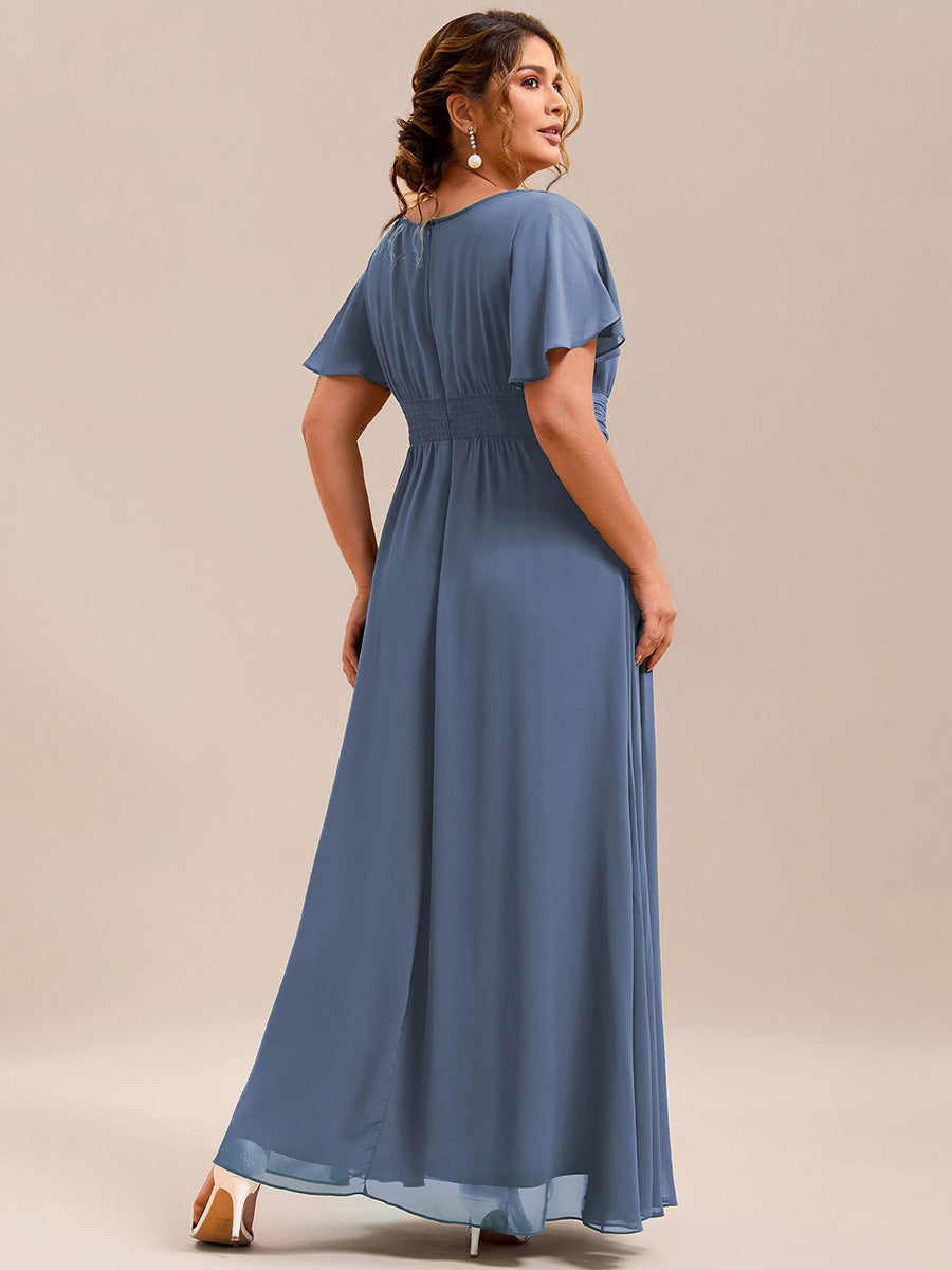 Plus Size Simple Chiffon Pleated A-Line Round Neckline Bridesmaid Dress #color_Dusty Blue