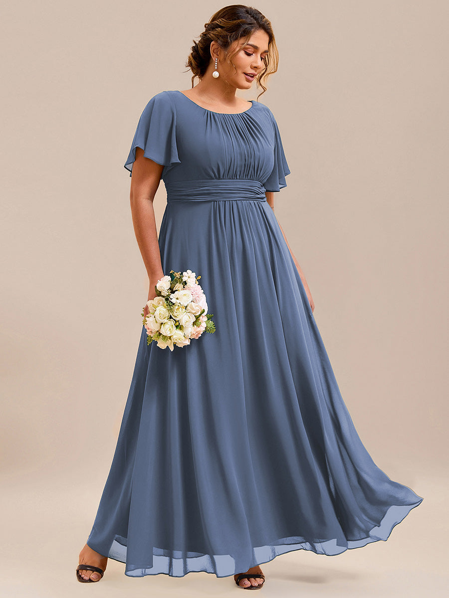 Plus Size Simple Chiffon Pleated A-Line Round Neckline Bridesmaid Dress #color_Dusty Blue