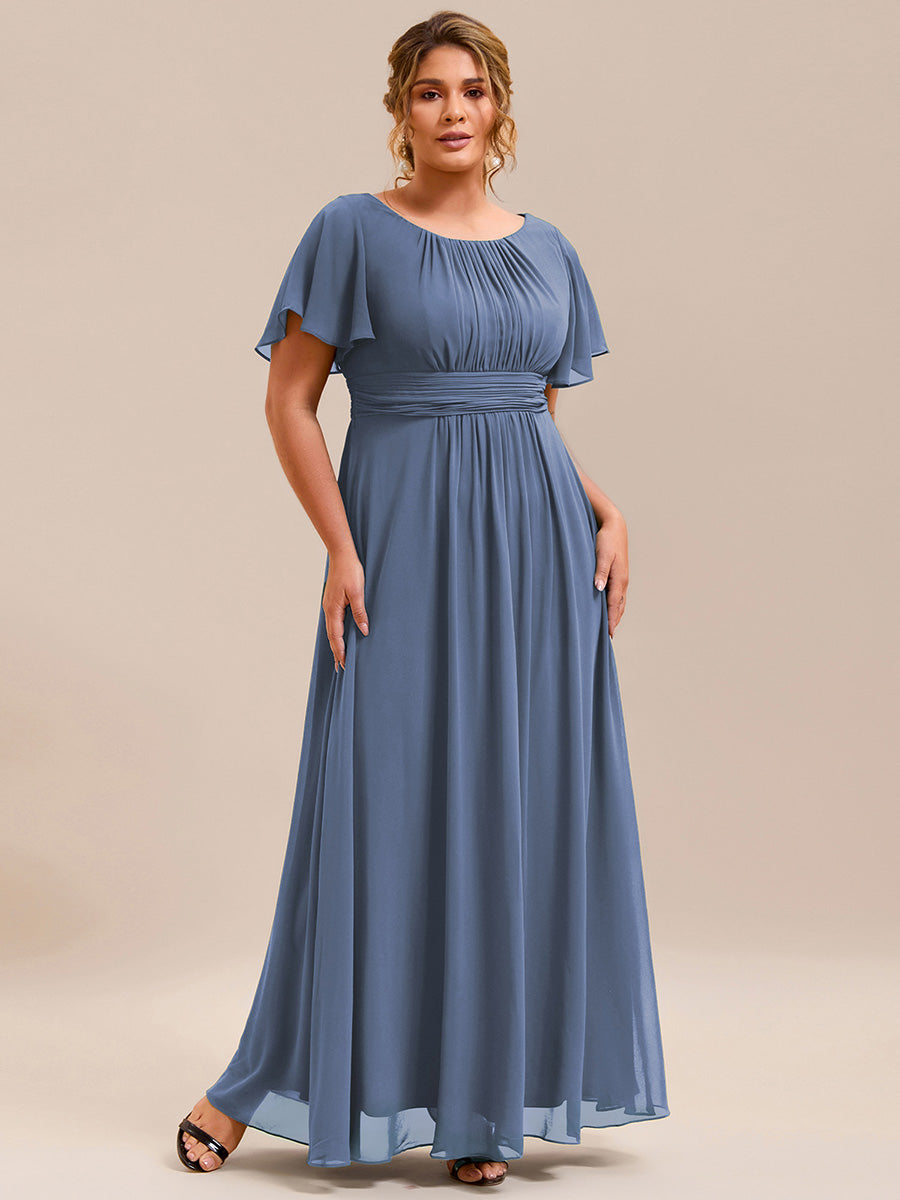 Plus Size Simple Chiffon Pleated A-Line Round Neckline Bridesmaid Dress #color_Dusty Blue