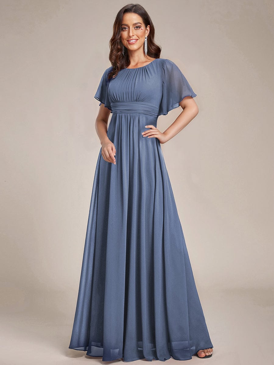Simple Chiffon Pleated Line Round Neckline Bridesmaid Dress