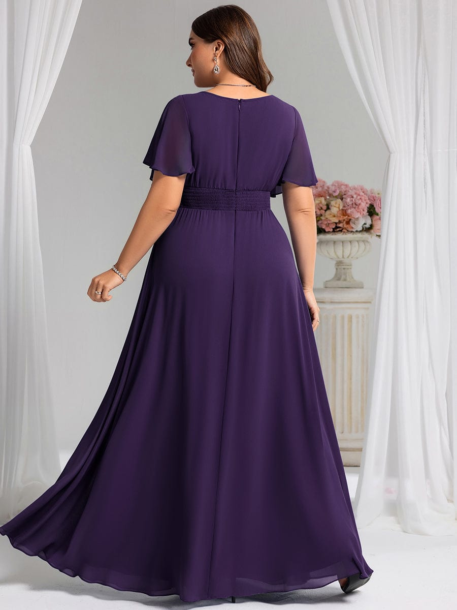 Simple Chiffon Pleated A-Line Round Neckline Bridesmaid Dress #color_Dark Purple
