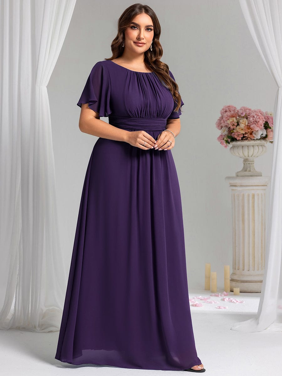 Simple Chiffon Pleated A-Line Round Neckline Bridesmaid Dress #color_Dark Purple