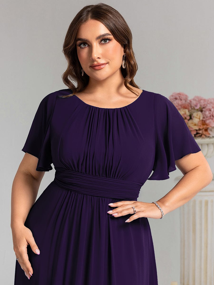 Simple Chiffon Pleated A-Line Round Neckline Bridesmaid Dress #color_Dark Purple