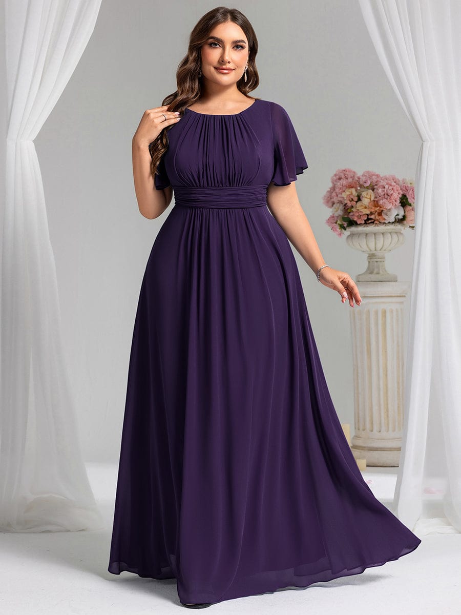 Simple Chiffon Pleated A-Line Round Neckline Bridesmaid Dress #color_Dark Purple
